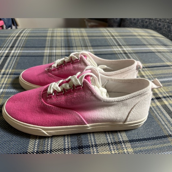 NWOT J. Crew | Fuchsia Harbor Dip-Dye Tie-Dye Low Rise Lace Tie Sneakers Ombré 7 - Picture 1 of 6